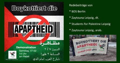 Boykottiert die Apartheid – Demonstration am 07.02.2026 in Leipzig
